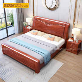 Giường Gỗ Xoan Đào Chạm Chữ V Cách Điệu