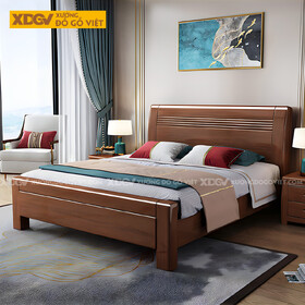 Giường Gỗ Xoan Đào Hiện Đại Chân Trụ Mặt Tấm Kẻ Chỉ Ngang