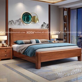 Giường Ngủ Căm Xe Hiện Đại Vững Chãi Mặt Trơn Gỗ Tự Nhiên