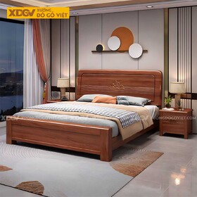 Giường Ngủ Căm Xe Thịt Hiện Đại Bo Góc Đầu Họa Tiết Núi Non