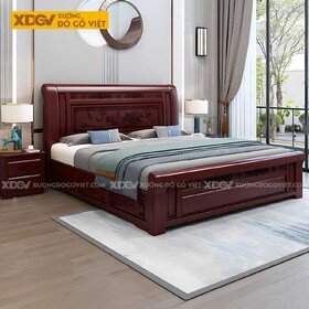Giường Ngủ Gỗ Căm Xe Á Đông Họa Tiết Tùng Hạc Diên Niên