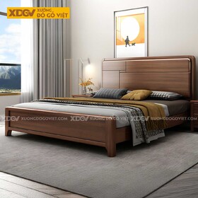 Giường Ngủ Gỗ Căm Xe Bo Tròn Góc Đầu Kẻ Rãnh Bất Đối Xứng
