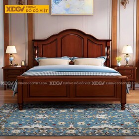 Giường Ngủ Gỗ Căm Xe Tự Nhiên Tân Cổ Điển Chân Tiện Tròn