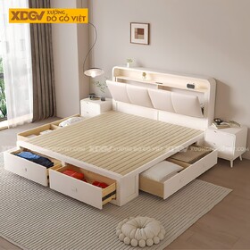 Giường Ngủ Gỗ Cao Su Đa Năng Nhiều Hộc Đựng Đầu Bọc Nệm