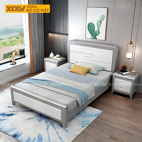 Giường Ngủ Gỗ Cao Su Đầu Panel Rãnh S Trang Trí Góc Vát Cạnh