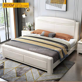 Giường Ngủ Gỗ Cao Su Hiện Đại Đầu Kẻ Chỉ Họa Tiết Trung Tâm