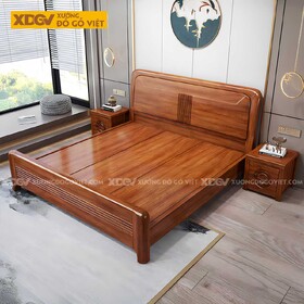 Giường Ngủ Gõ Đỏ Sang Trọng Bo Góc Tròn Kẻ Rãnh Nghệ Thuật