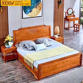 Giường Ngủ Gỗ Gõ Đỏ Cao Cấp Hiện Đại Sang Trọng Có Ngăn Kéo