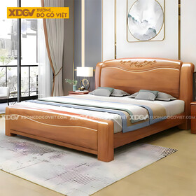Giường Ngủ Gỗ Gõ Đỏ Kẻ Chỉ Lượn Sóng Chạm Khắc Hoa Lá Tây