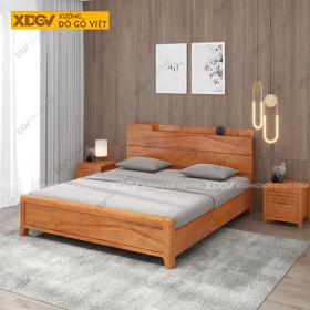 Giường Gõ Đỏ 1m4 Chân Cao Vân Gỗ Mộc Đẹp