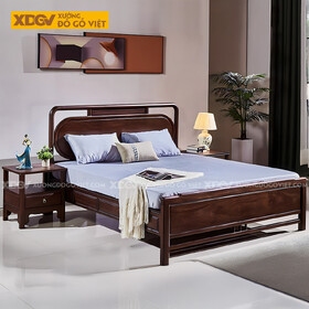 Giường Ngủ Gỗ Lim Hiện Đại Á Đông Đầu Khung Pano Viền Cong
