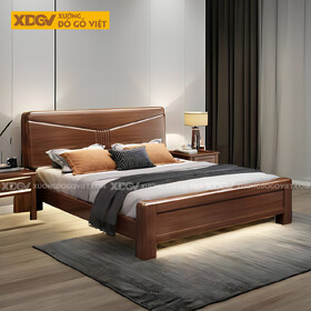 Giường Ngủ Gỗ Lim Hiện Đại Đầu Kẻ Chỉ Chữ V Rãnh Dọc Giữa