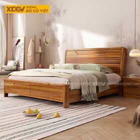 Giường Ngủ Gỗ Lim Tự Nhiên Dày Dặn Đầu Uốn Cong Kẻ Rãnh Đẹp