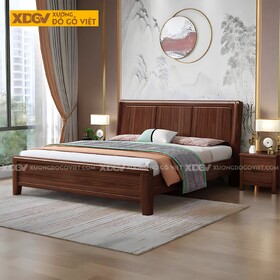 Giường Ngủ Gỗ Óc Chó Hiện Đại Đa Năng Đầu Kẻ Chỉ Dọc Bo Tròn