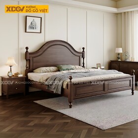Giường Ngủ Gỗ Óc Chó Tân Cổ Điển Đầu Vòm Đuôi Khung Pano