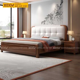 Giường Ngủ Gỗ Óc Chó Tự Nhiên Đầu Bọc Nệm Trắng Sang Trọng