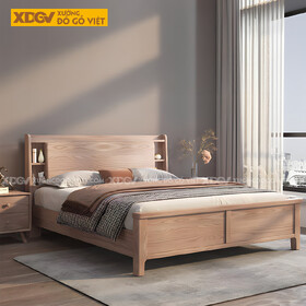 Giường Ngủ Gỗ Sồi Hiện Đại Japandi Tích hợp Kệ Đựng Tiện Lợi