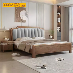 Giường Ngủ Gỗ Sồi Tân Cổ Điển Đầu Vòm Bọc Nệm Xanh Chia Múi