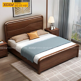 Giường Ngủ Gỗ Sồi Tự Nhiên Đầu Bo Tròn Pano Kẻ Chỉ Gợn Sóng