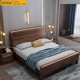 Giường Ngủ Gỗ Sồi Tự Nhiên Hiện Đại Đầu Pano Kẻ Rãnh 3 Tầng