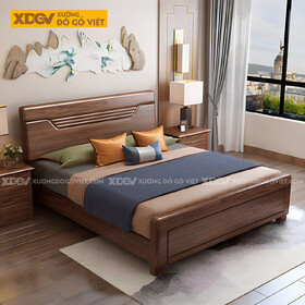 Giường Ngủ Gỗ Sồi Tự Nhiên Kẻ Rãnh Họa Tiết Nghệ Thuật