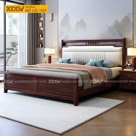 Giường Ngủ Gỗ Tự Nhiên Căm Xe Á Đông Đầu Bọc Nệm Kẻ Chỉ Dọc