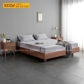 Giường Ngủ Hộp Gỗ Óc Chó Japandi Giấu Chân Tối Giản Hiện Đại