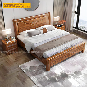 Giường Ngủ Lim Hiện Đại Gỗ Dày Đầu Dáng Cánh Chim Cách Điệu