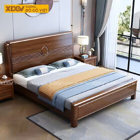 Giường Ngủ Xoan Đào Bo Góc Vững Chãi Đầu Rãnh Ngang Tâm Tròn