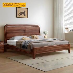 Giường Phòng Ngủ Gỗ Lim Chân Cao Đầu Uốn Cong Pano Họa Tiết
