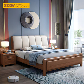 Giường Phòng Ngủ Gỗ Lim Sang Trọng Đầu Ốp Nệm Dày Rút Múi