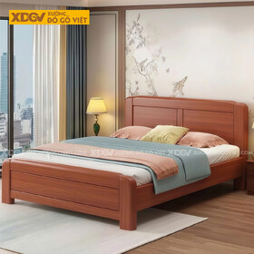 Giường Phòng Ngủ Hiện Đại Gỗ Gõ Đỏ Bo Cạnh Kẻ Rãnh Âm Đẹp