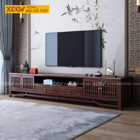 Kệ Để Tivi Gỗ Óc Chó Á Đông Cửa Chấn Song Đối Xứng Trang Nhã