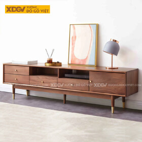 Kệ Để Tivi Gỗ Óc Chó Chân Cao Hiện Đại Ngăn Kéo Trung Tâm
