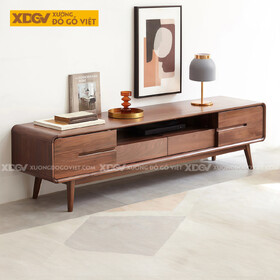 Kệ Để Tivi Gỗ Óc Chó Dáng Bo Tròn Tối Giản Chân Cao Tinh Tế
