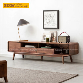 Kệ Để Tivi Gỗ Óc Chó Kiểu Bắc Âu Khung Bo Cong Chân Vát