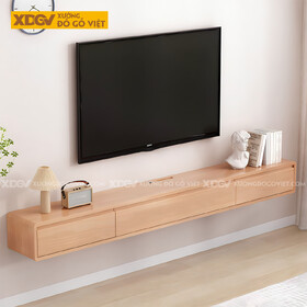 Kệ Tivi Âm Tường Gỗ Sồi Hiện Đại Tối Giản Bo Góc Tay Âm Trên