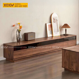 Kệ Tivi Gỗ Óc Chó Thiết Kế Hiện Đại Tích Hợp Kính Sang Trọng