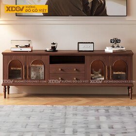 Kệ Tivi Gỗ Sồi Thiết Kế Kiểu Đông Dương Chân Cao Tiện Tròn