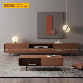 Kệ Tivi Phòng Khách Gỗ Xoan Đào Chân Sắt Phối Màu Tối Giản