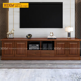 Kệ Để Tivi Phòng Khách Gỗ Xoan Đào Dáng Truyền Thống Bo Cạnh