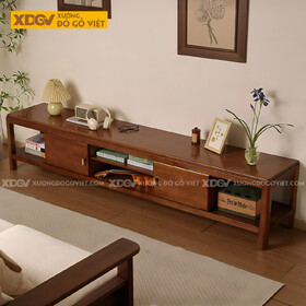 Kệ Tivi Gỗ Xoan Đào Phòng Khách Chân Cao Cánh Mở Có Hộc Đựng