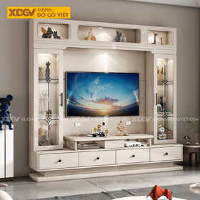 Kệ Tivi Kèm Tủ Gỗ Cao Su Cổ Điển Tích Hợp Tủ Kính Trưng Bày