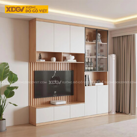 Kệ Tivi Kết Hợp Tủ MDF Chia Ô Lưu Trữ Cánh Kính Sang Trọng