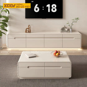 Kệ Tivi Trưng Bày Gỗ Cao Su Tích Hợp Tay Nắm Âm Đa Ngăn Kéo