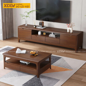Kệ Tivi Trưng Bày Phong Khách Gỗ Cao Su Ngăn Kéo Trung Tâm