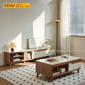 Kệ Tivi Trưng Bày Phòng Khách Gỗ MDF Chân Cao Tay Nắm Âm