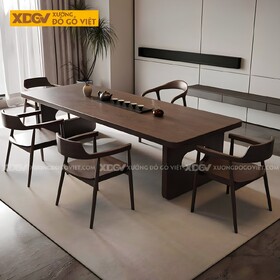 Mẫu Bàn Ăn Gỗ Óc Chó Cổ Điển 2 Chân Trụ Nguyên Tấm Khoét Lỗ