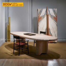 Mẫu Bàn Ăn Hình Oval Gỗ Sồi Mỹ Chân Bàn Uốn Lượn Nghệ Thuật