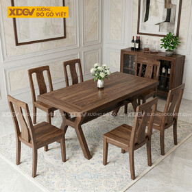 Mẫu Bàn Ăn Phòng Bếp Gỗ Óc Chó Chân Chữ X Phối Kệ Lưu Trữ